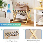 SMIBUY Luggage Rack, Foldable Bamboo Suitcase Stand with Storage Shelf for Guest Room, Bedroom, Hotel, Heavy-Duty, 1 Pack (Natural) - color: Natural