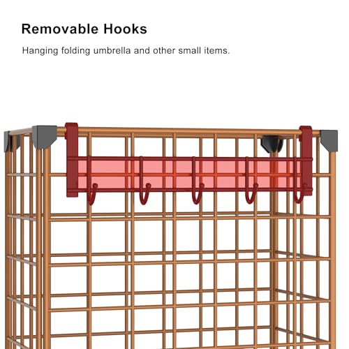 AWTATOS Umbrella Holder Entryway, Umbrella Stand Freestanding, Metal Square Umbrella Rack Organizer with a Removable Drip Tray, Hooks, Brown - color: Brown
