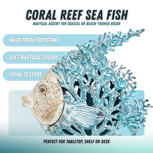 Ocean Decor Coral Reef Angelfish Sculpture Beach Home Decor Coastal Tabletop Collection 11 in x 10 in (Sky Blue) - color: Sky Blue, size: 11" x 10"