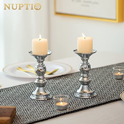 Nuptio Silver Pillar Candle Holders, Wedding Centerpieces Metal Candle Holder for 2 inches Candles Stand Decoration Ideal for Weddings Special Events Parties Living Room, 4 Pcs - color: Silver, size: 4 Pcs