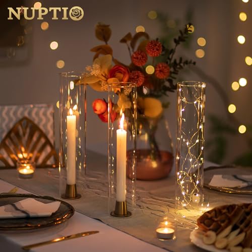 NUPTIO Hurricane Glass Candle Holder: 2.5 x 12 inches Open Ended Cylinder Chimney Replacement for Taper Candles - Bulk Clear Candlestick Holders Sleeve for Christmas Fireplace Decor - color: Clear