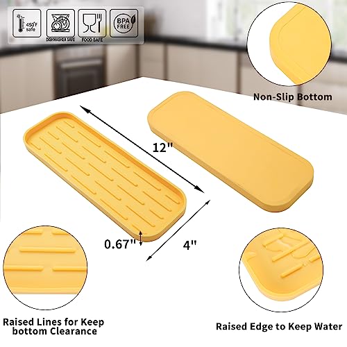 MicoYang Silicone Kitchen Sink Organizer Tray for Multiple Usage,Easy Clean,Eco-Friendly Sponges Holder for Kitchen Bathroom Counter or Sink,Dish Soap Dispenser,Scrubber,Bottle,Cup Yellow 12" x 4” - color: Yellow, size: 12" x 4" x 0.7"