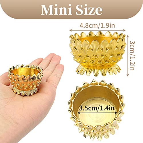 Sziqiqi 12 Pcs Lotus Ghee Lamp Holder Butterlamp Tea Light Holder Tibetan Copper Oil Lamp Altar Supplies, Gold - size: Pack of 12