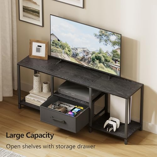 JARHETUN TV Stand with Fabric Drawer for 55 Inch TV, Entertainment Center with Open Shelves, Media TV Console Table for Living Room, Bedroom, Black - color: Black, size: 46.1 Inches