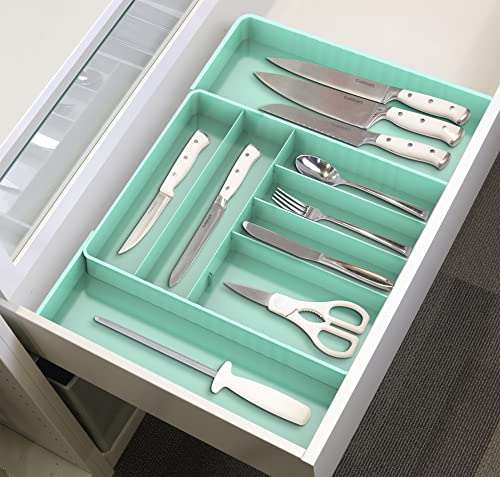 Simple Houseware Expandable Kitchen Drawer Flatware Organizer, Turquoise - color: Turquoise