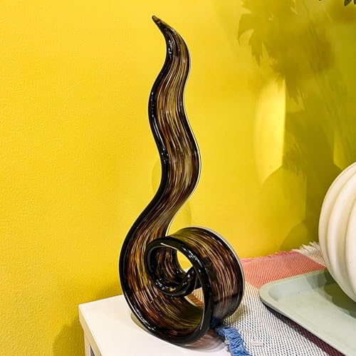 11.4" Tall Hand-Blown Glass Sculpture Murano-Style Sculpture Art Ornament Statue Figurines Home Decor Accent Piece Coastal Ocean Nautical Home Decor,Shelf,TV Stand,Tabletop Centerpieces,Wonderful Gift - color: Black-brown