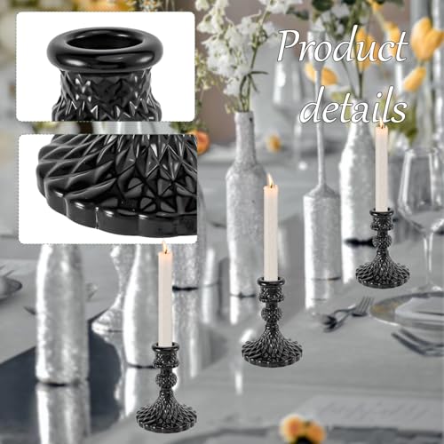 Glass Candlestick Holders Set of 2，Taper Candle Holders Fit 0.8 Inch Candles, Crystal Decorative Candle Stand Centerpiece for Table Wedding Dinning Party 4 Inch Tall (Black) - color: Black