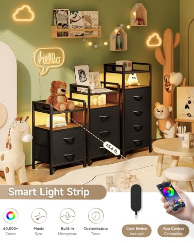 Lazzanto Night Stand Bedside Charger Bedroom - Nightstand with Charging Station & LED Light Strip, Night Stand with Storage Shelf & 2 Fabric Drawers, Morden End Table with U-S-B Ports & AC Outlets - color: Black, size: 2 Drawers