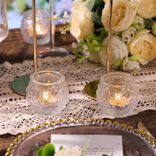DARJEN 12Pcs Clear Votive Candle Holders - Round Glass Candle Holders for Tea Light Candle, Embossed Candle Votives for Wedding Centerpiece, Living Room & Home Table Decor - color: Clear, size: 12PCS