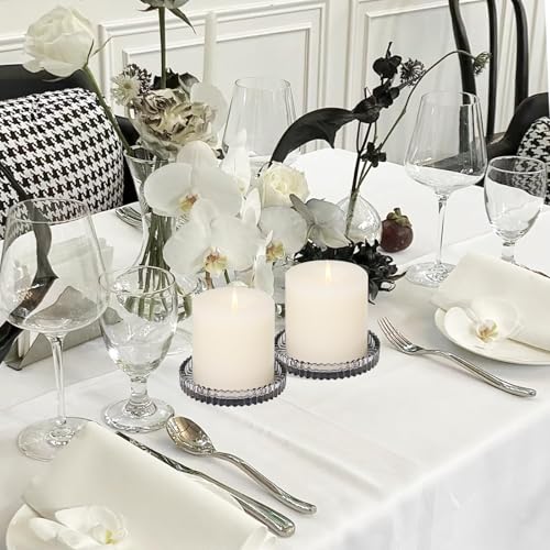 Glass Pillar Candle Holder, 4" Gray Candle Plates Set of 3, Glass Candle Holders for Wedding, Party, Holiday, Home Decor, Table Centerpiece - color: Gray, size: 3 pcs