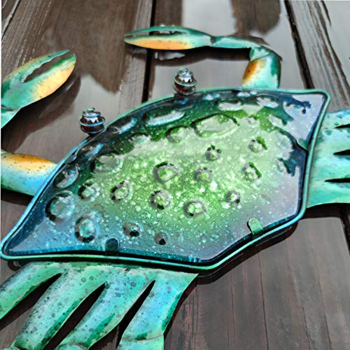 JOYBee 17.2Inch Large Metal Crab Wall Art Decor,Decoration for Outdoor Indoor,Nautical Hanging Art Blue Green Stained Glass with Metal for Garden Pool Patio Balcony Kitchen or Bathroom - color: Crab