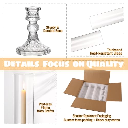 6 Set Hurricane Glass Candle Holders for Taper Candles, Candlestick Holders with Windproof Glass Tubes 13.4" H, Taper Candle Holders for Wedding, Dinner Table Centerpieces, Festival and Party Decor - size: 3.3"D-13.4"H -6pcs+6pcs Diamond Candlestick Holde