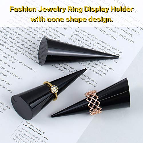 AUEAR, 6 Pack Cone Shape Acrylic Solid Ring Display for Jewelry Showcase Stand (Black) - color: Black, size: 6 Pack