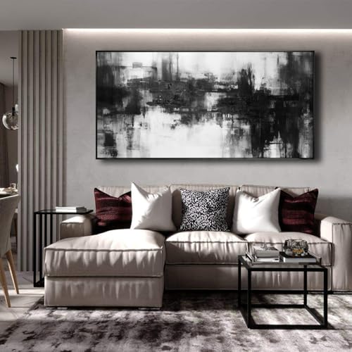 Abstract Wall Art Large Size Framed Home Artwork Decor Black and White Modern Minimalist Canvas Painting Living Room Decor for Bedroom Office Wall Decor 29"x58" - color: Black, size: 30"L x 60"W
