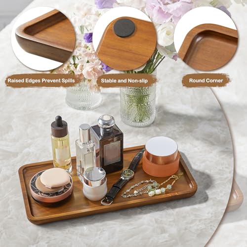 Small Acacia Wood Serving Tray – 12 Inch Rectangular Wooden Decorative Tray for Food, Appetizers, Snacks, Desserts, Coffee Table, Bathroom, Entryway, Vanity, Home Decor Organizer - size: 12 Inch