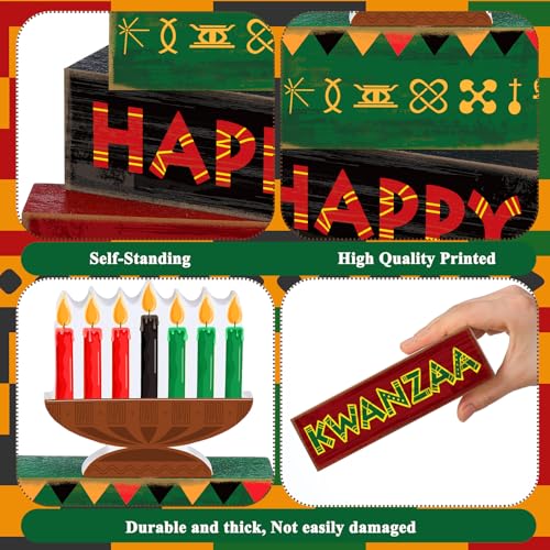 Yuntau 4 Pcs Happy Kwanzaa Table Decorations Kwanzaa Tiered Tray Decor Rustic African Candlestick Wood Block Tabletop Sign Gift Centerpiece Farmhouse Table Decor for Home Office Party Supplies - style: Candlestick