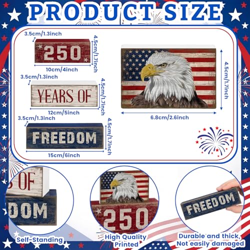 4 Pcs 250th Anniversary 4th of July Decorations USA Patriotic Memorial Day Tabletop Decorations Eagle Red White Blue Table Centerpieces American Flag Sign for Office Tiered Tray Home Shelf Party - style: Eagle Flag