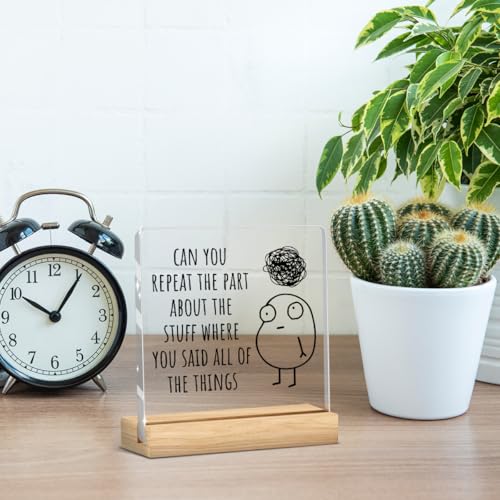Funny Office Decor Funny Desk Decor Sarcastic Gifts Coworker Gifts Can You Repeat The Part Acrylic Humor Gift for Women Men Boss Coworker Home Office Decorations - color: Can You Repeat The Part About The Stuff Where You Said All Of The Things