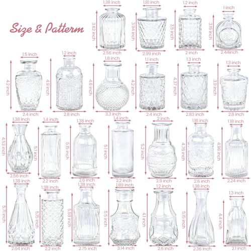 TBWIND Glass Bud Vase Set of 24, Small Clear Flower Vases for Centerpieces in Bulk, Mini Vintage Vase for Wedding Decor, and Home Table Décor - color: 24pcs-clear