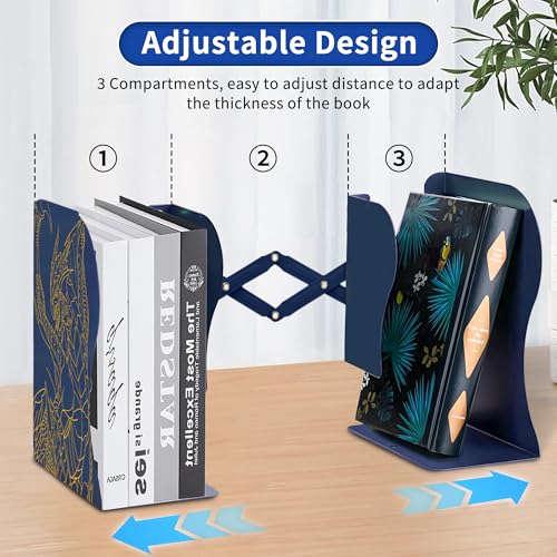 Dragon Bookends, Adjustable Bookends, Unique Book Holders for Shelves, Metal Book Ends for Heavy Books, Non-Skid Book Stander for Desk, Shelf, Office, Stationery Gift (Blue 2) - color: Blue 2