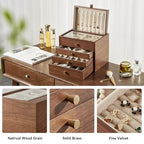 CHOSIN Black Walnut Wooden Jewelry Box for Women, Wood Jewelry Organizer 4 Layer with Glass Lid and Pull-out Necklace Storage Layer, for Watch Necklace Ring Earring Storage Gifts for Mom - style: 4 Layer B
