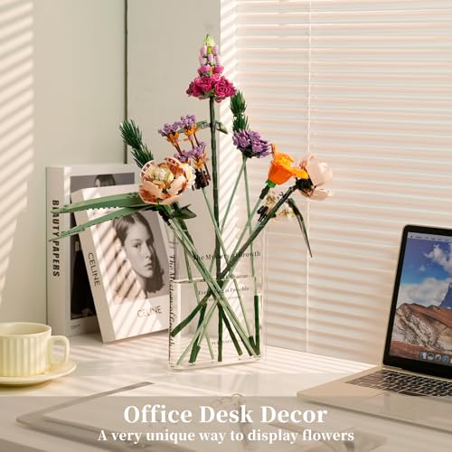 Puransen Clear Bookend Vase for Flowers - Aesthetic Room Decor for Modern Home/Office, Minimalist Shelf Organizer with Floral Display, for Book Lovers & Interior Design Enthusiasts - color: Transparent Color