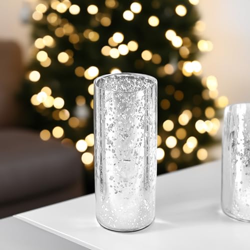 WGVI Hurricane Candle Holder Sleeve, W: 4", Ht: 10", Silver Speckled Glass Cylinder Open Both Ends, Chimney Tube Shade, 1 Piece - size: 4x10"H