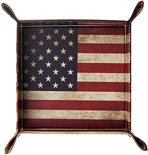 siduater Valet Tray Desktop Storage Organizer, Vegan Leather Catchall Bedside Vanity Tray Nightstand Caddy Holder for Remote Controller, Watch, Keys, Phone, Wallet, Sunglasses, Jewelry - Flag - color: Flag Design