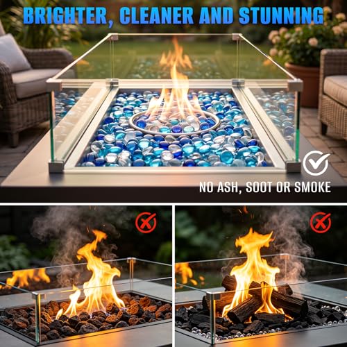 Mr. Fireglass 10 Pound Blended Fire Glass Beads, 1/2" High Luster Mixed Colored Fire Glass Drops for Fireplace Fire Pit & Lanscaping, Cobalt Blue, Crystal Ice, Caribbean Blue - color: Cobalt Blue, Crystal Ice, Caribbean Blue, size: 1/2 inch, 10 Pounds