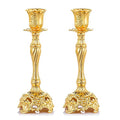 Sziqiqi Gold Candlestick Holders Set of 2 Taper Candle Holders Deluxe Ornate Candle Holders for Shabbat Taper Candles, Candle Centerpiece, Wedding Candles, Christmas Candle 7.4inch - color: Gold