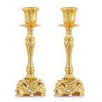 Sziqiqi Gold Candlestick Holders Set of 2 Taper Candle Holders Deluxe Ornate Candle Holders for Shabbat Taper Candles, Candle Centerpiece, Wedding Candles, Christmas Candle 7.4inch - color: Gold