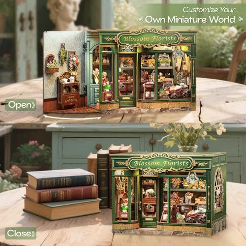 Fsolis Book Nook Kit - DIY Miniature Scene Kit for Adults 3D Wood Puzzles Tiny House Mini Craft Bookshelf Decor Gifts for Women Teenagers Book Lovers (Blossom Florists) - style: Blossom Florists
