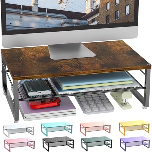 gianotter 2-Tier Metal Monitor Stand Riser, Desk Organizer for Monitor, Office Desk Storage Organizer for Office Supplies (Wood) - color: Wood