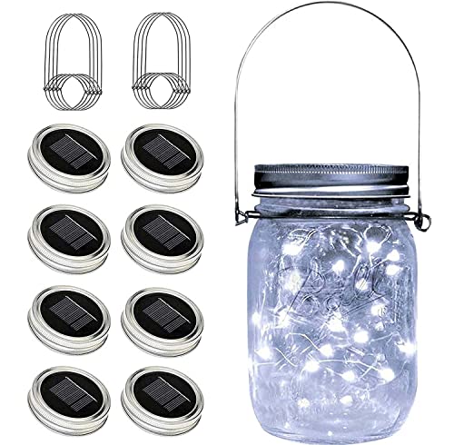 8 Pack Fairy Star Firefly Jar Lids Lights,Solar Fairy String Lids Lights（No Jars）,Waterproof Lantern Mason String Solar Lights with Hangers for Regular Mouth Jars Gifts(Cold White) - color: Cold White