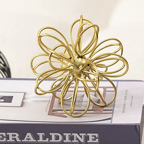 5.5" Metal Geometric Table Top Decor, Gold Abstract Floral Sculpture, Modern Metal Geometric Decorative Sphere, Table Art Decorations Orb for Living Room Bedroom Office Home Decor - color: Gold-5.5 in