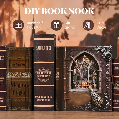 MiniCity Book Nook Kit with LED Light, Miniature House Kit for Birthday, 3D Wooden Bookends Puzzle, Bookshelf Decor for Adults, Teens, Beginners (Introduction to Magical Flight) - style: Introduction to Magical Flight