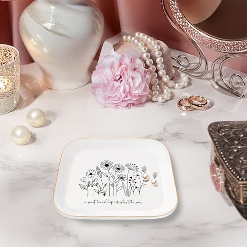 Christian Bible Verse Jewelry Dish Trinket Tray Gifts- Inspirational Ceramic Ring Jewelry Tray Gifts for Women-A Sweet Friendship Refreshes the Soul-Proverbs 27:9 (Modern) - style: Modern-Sweet Friendship