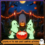 Glow-in-The-Dark Ghost Campfire Gathering, Cute & Cozy Halloween Ghost Figurine Set | 2 Ghosts, Ghost Dog, Ghost Cat and Tea Light Holder | Resin Ghost Statue for Home, Mantel, Shelf, Desk