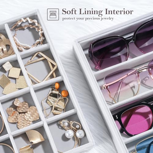 ProCase Stackable Jewelry Organizer Trays for Drawers, Jewelry Drawer Inserts Container Display Case Storage for Earring Necklace Ring Bracelet Sunglasses Glass -Grey, 4 Layers - color: Dark Grey, size: 4 Layers