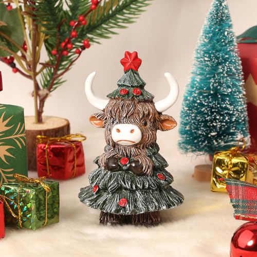 DUQGUHO Cow Christmas Ornaments Xmas Resin Ornament Statue Desk Accessories Christmas Figurines 4 Inch Mini Highland Cow Gifts for Women - color: Multi - Highland Cow