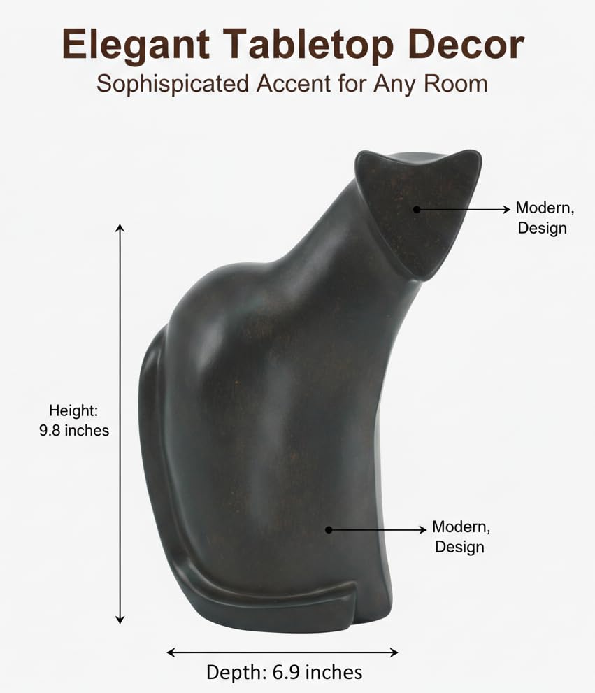 Young's Inc Modern Black Cat Resin Figurine Sculpture, Minimalist Cat Statue Home Decor, Abstract Cat Tabletop Accent for Living Room Shelf Desk Mantel, Contemporary Animal Art Decor, 10 Inch - style: Modern Black Cat
