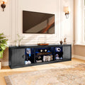 LGHM 70'' Black TV Stand with Lighting, Stylish Modern Entertainment Center with Slip Doors for TVs Up to 80”, Media Console for Living Room - size: 22''H TV Stand