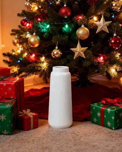 White Ceramic Vase, 8 Inch Conical Flower Vase with Narrow Mouth for Pampas Grass, Modern Tapered Decorative Vase for Home Decor, Living Room Table, Shelf - color: White03