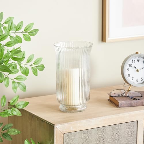 Deco 79 Glass Decorative Candle Holder Ribbed Candle Stand with Elevated Base, Candlestick Holder 6" x 6" x 11", Clear - size: 6" x 6" x 11"
