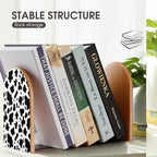Wooden Bookends 2 Pcs,Black and White Cow Print Heavy Duty Office Book Ends Anti Slip Book Shelf Holder with Metal Base Decorative Book Stands - color: Black and White Cow Print