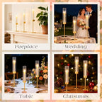 Ninonly Hurricane Candle Holders Set of 3, Tall Brass Candlestick Holders Metal Glass Candle Stands for Wedding Christmas Party Home Table Centerpiece Decorations