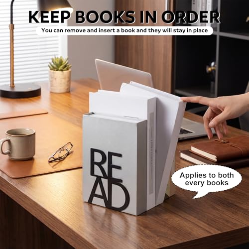 Chunful 2 Pcs Metal Bookends Back to School Read Bookends Decorative Black Hollow Letter Book Holders Heavy Duty Non Slip Bookend for Bookshelf Heavy Books Home Office School Library Study Room Decor - color: Read