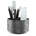 lizimandu Round Leather Art Supply Organizer,Remote Control Holder,360 Degree Spinning,Multi-Functional Pencil Holder,4 Compartments Desktop Stationary Organizer(1-Grey) - color: 1-Grey