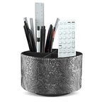 lizimandu Round Leather Art Supply Organizer,Remote Control Holder,360 Degree Spinning,Multi-Functional Pencil Holder,4 Compartments Desktop Stationary Organizer(1-Grey) - color: 1-Grey