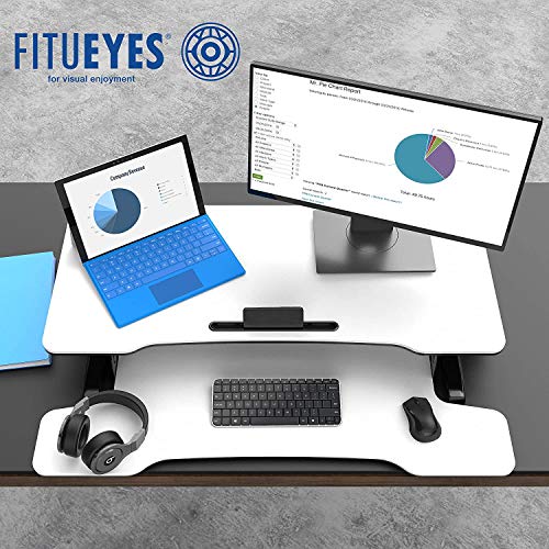 FITUEYES Height Adjustable Standing Desk 36” Wide Sit to Stand Converter Stand Up Desk Tabletop Workstation for Laptops Dual Monitor Riser White SD309103WW - color: White